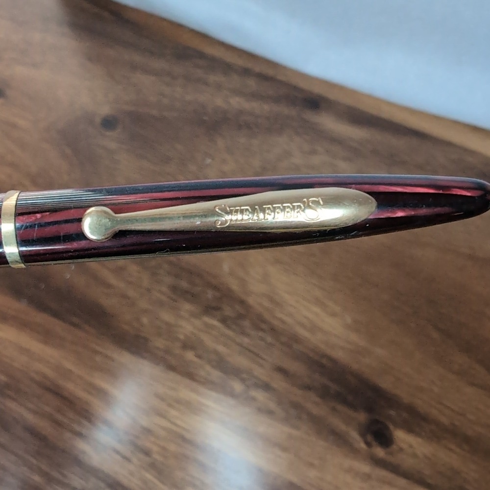 Vintage Sheaffer Mechanical Pencil Carmine Red Striated Celluloid Gold Trim USA